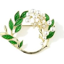 Defne Store Helen Modeli Inci Yaprak Broş; 4,3 Cm, HELEN01, Gold, Kadın