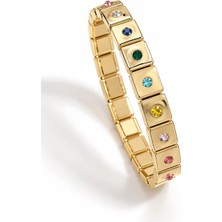 Les Petites Mains Renkli Zirkon Taşlı Kare Gold Lastikli Bileklik
