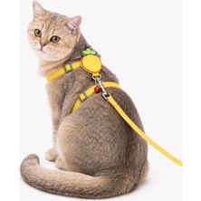 Defne Store Sarı Çilek Figürlü, Zilli Kedi Göğüs Tasması ve Gezdirme Kayışı