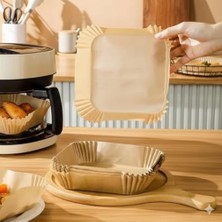 Defne Store 50 Adet Airfryer Pişirme Kağıdı; Kare Tek Kullanımlık Yanmaz Yapışmaz Kağıt, 16 cm Hava Fritözü Kağıdı, Yağ Geçirmez Gıda Sınıfı Fırın ve Airfryer Aksesuarları