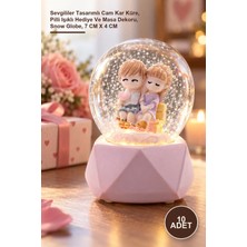Yenilig 10 Adet Mini Işıklı Kar Küresi – Sevgililer Tasarımlı Cam Kar Küre, Pilli Işıklı Hediye ve Masa Dekoru, Snow Globe, 7 cm x 4 cm