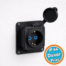 Defne Store Tekli Siyah Kauçuk Duvar Prizi 16A Dayanıklı Gövde Güvenli Elektrik Prizi Iç ve Yarı Dış Mekan