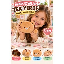 Open City 12 cm Ayıcıklı Peluş Cüzdan Kahverengi Fermuarlı Ponponlu Bozuk Para ve Küçük Aksesuarlar Için Çanta