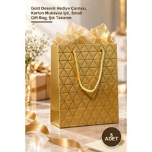 Yenilig 5 Adet Küçük Boy Gold Ipli Karton Çanta – Gold Desenli Hediye Çantası, Karton Mukavva Ipli, Small Gift Bag, Şık Tasarım