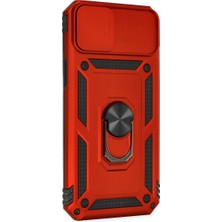 Bezos iPhone 14 Plus Kılıf Pars Lens Yüzüklü Silikon - Kırmızı