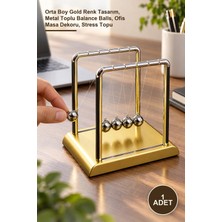 Yenilig 1 Adet Newton Denge Topu – Orta Boy Gold Renk Tasarım, Metal Toplu Balance Balls, Ofis Masa Dekoru, Stress Topu