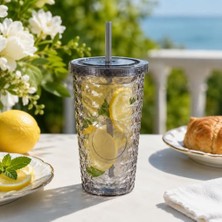Defne Store Bardak, Pipetli Mika 500 Ml, Kapaklı ve Pipetli Içecek Bardağı, Soğuk Kahve Meşrubat Smoothie ve Günlük Kullanım Için Pratik Plastik Bardak (Siyah)