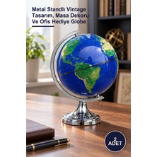 Yenilig 2 Adet Dekoratif Dünya Küresi – Metal Standlı Vintage Tasarım, Masa Dekoru ve Ofis Hediye Globe