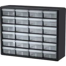Defne Store 24 Çekmeceli Plastik Saklama Dolabı; 51X41X16 Cm, Siyah Çerçeve Gri Kasa