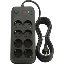 Defne Store 8 Priz 2 USB 2 Type-C Girişli Akım Korumalı Uzatma Kablosu 2 Metre; Açma Kapama Düğmeli Çoklu Priz, USB Şarjlı Termal Korumalı Priz Uzatma Kablosu