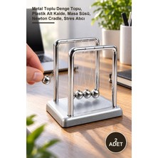 Yenilig 2 Adet Küçük Boy Gümüş Balans – Metal Toplu Denge Topu, Plastik Alt Kaide, Masa Süsü, Newton Cradle, Stres Atıcı