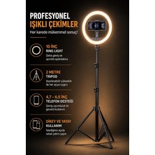 Coverzone 10 Inç Ring Light Enr Tripodlu 3 Renk Bluetooth 5.2 2.1 M NP-L20S