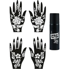 Defne Store Menekşe Desenler El Üstü Geçici Dövme Seti Dark Siyah Sprey ve 4 Adet El Kalıbı