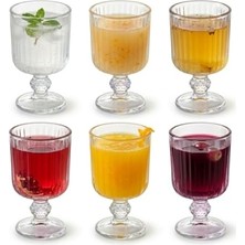 Defne Store 6'lı Cam Ayaklı Bardak Seti 65 ml Çizgili Desenli
