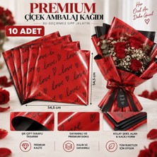 Lüks Kırmızı & Siyah Çift Taraflı Love Yazılı Çiçek Buket Kağıdı Opp Su Geçirmez Hobi Ambalaj Kağıdı - 54.5 CMX54.5 cm - 10 Adet