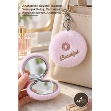 Yenilig 4 Adet Peluş Cep Aynası – Anahtarlıklı Sevimli Tasarım, Yumuşak Peluş, Cam Ayna, Keychain Mirror, Anahtarlık