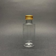 Defne Store 30 cc Kısa Silindir Pet Şişe, Gold Metal Kapaklı, 30 Ml, 10 Adet