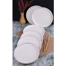 Defne Store 6'lı Handmade 20 cm Beyaz Inci Pasta Tabak Seti, Tatlı Tabağı Seti