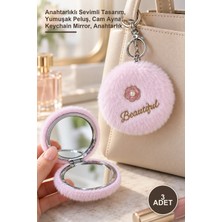Yenilig 3 Adet Peluş Cep Aynası – Anahtarlıklı Sevimli Tasarım, Yumuşak Peluş, Cam Ayna, Keychain Mirror, Anahtarlık