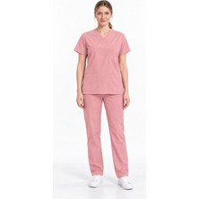 Aydın Online Pembe Kadın Hemşire ve Doktor Forması V Yaka Rahat Kesim Boru Paça Alt Üst Takım