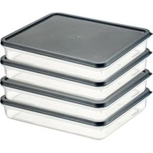Defne Store 4 Adet Buzdolabı Organizeri; Pp Plastik Şeffaf ve Ayarlanabilir Saklama Kabı, Gıdaları Taze Tutan Fresh Box, Çok Amaçlı, Mikrodalga ve Bulaşık Makinesi Uyumlu (Gri, 2600 Ml)