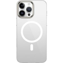 ile Uyumlu 16 Pro Max Kılıf M-Safe Şarj Özellikli Şeffaf Cam Arka Yüzey G-Glass Kapak Şeffaf