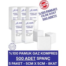 Ağaoğlu Spanc Gazlı Bez 5x5cm 8 Katlı 100 Adet - Yüksek Emici, Yapışmayan, Nefes Alabilir %100 Pamuk Yara Pansuman Pedi (Gaz Kompres)
