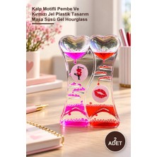 Yenilig 2 Adet Dekoratif Jel Kum Saati – Kalp Motifli Pembe ve Kırmızı Jel Plastik Tasarım Masa Süsü Gel Hourglass