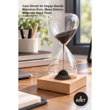 Yenilig 2 Adet Ahşap Manyetik Kum Saati – Cam Gövde ve Ahşap Standlı Mıknatıslı Kum, Masa Dekoru, Magnetic Sand Timer