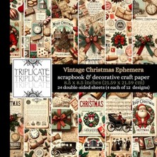 Defne Store Vintage Noel Efemera ve Dekoratif El Işi Kâğıdı, 24 Çift Taraflı Mat Yaprak, 8.5 x 8.5 Inç, 90 Gsm