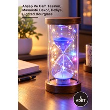 Yenilig 5 Adet Işıklı Dekoratif Ahşap Kum Saati – Ahşap ve Cam Tasarım, Masaüstü Dekor, Hediye, Lighted Hourglass