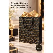 Yenilig 1 Adet Mini Karton Hediye Çantası – Siyah Gold Yaldızlı, Ipli Mini Boy Karton Kutu, Desenli Gift Bag
