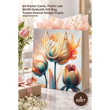 Yenilig 4 Adet Büyük Boy Lale Desenli Karton Hediye Çantası – Ipli Karton Çanta, Pastel Lale Motifli Hediyelik Gift Bag, Toptan Desenli Hediye Poşeti