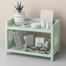 Prime Çok Amaçlı 2 Katlı Organizer Raf – Açık Yeşil Plastik Düzenleyici Stand – Banyo, Mutfak, Masaüstü ve Ofis Için – 25 x 18 cm