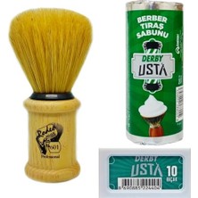 Defne Store 601 Ahşap Saplı Doğal Kıl Tıraş Fırçası ve Derby Sabunu, 10'lu Jilet Seti