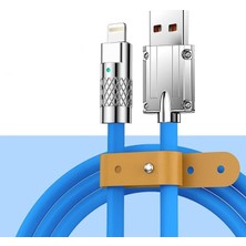Defne Store 6A Ios Apple Lightning Sıvı Silikon Data Hızlı Şarj Kablosu; Bakır Döşeme, Katlanmaz Kırılmaz Dayanıklı Kablo Mavi