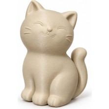 Zifiri Arts Zifiriarts - Sevimli Oturan Kedi Biblosu 14,5 cm Özel Dokulu 3D Baskı Dekoratif Figür Kemik Beyaz