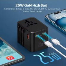 Store Universal Seyahat Adaptörü, 25W Gan Hızlı Şarj, 2x Usb-C + 1x Usb-A, Universal Travel Adapter, Priz Dönüştürücü, 200+ Ülke Uyumlu, Çoklu Cihaz Şarj, Kompakt Tasarım