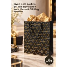 Yenilig 10 Adet Mini Karton Hediye Çantası – Siyah Gold Yaldızlı, Ipli Mini Boy Karton Kutu, Desenli Gift Bag
