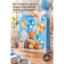 Yenilig 4 Adet Büyük Boy Karton Hediye Çantası – Ipli Tasarım, Ayıcık Desenli Şık Motifli Gift Bag Hediyelik