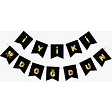 Defne Store Siyah Gold Iyi Ki Doğdun Yaldızlı Banner, 2323012121200212