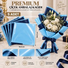 Lüks Bebe Mavisi & Lacivert Çift Taraflı Çiçek Buket Kağıdı Opp Su Geçirmez Ambalaj Hobi Kağıdı - 54.5 CMX54.5 cm - 5 Li Paket