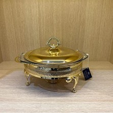 Defne Store Altın Kaplama Isıtıcılı Yuvarlak Yemek Servisi, 29.5 x 23.5 x 19.5 cm