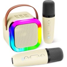 Defne Store Çocuklar Için Mini Taşınabilir Karaoke Makinesi, 2 Kablosuz Mikrofon