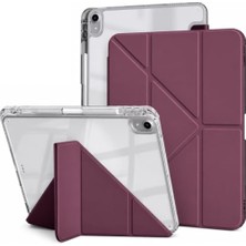 Defne Store iPad Air 11INÇ M4/m3/m2 Air 4/5.nesil 10.9 ile Uyumlu Mika Trifolding Şeffaf Kalem Bölmeli Kılıf 27-Wine Red