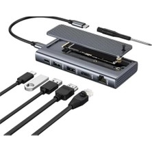 Defne Store Usb-C Hub M.2 Nvme SSD Yuvası ile 6'sı 1 Arada Docking Station, HDMI & Gigabit Ethernet, USB 3.2 Portlar, 100W Pd Şarj, Alüminyum Gövde, Tak ve Kullan