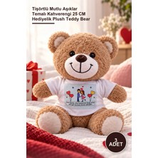 Yenilig 3 Adet Peluş Ayıcık – Tişörtlü Mutlu Aşıklar Temalı Kahverengi 25 cm Hediyelik Plush Teddy Bear