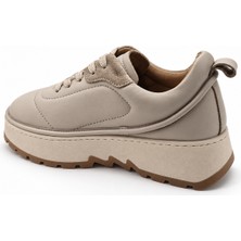 Kayhan Ayakkabı Kadın Bej Kalın Taban Bağcıklı Günlük Sneaker Ayakkabı