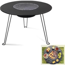Defne Store Katlanabilir Kamp Masası ve Mangal Seti, 60 Cm, Çok Fonksiyonlu Taşınabilir Barbekü Masası, Paslanmaz Çelik Izgaralı