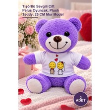 Yenilig 2 Adet Peluş Gelin Damat Ayıcık – Tişörtlü Sevgili Çift Peluş Oyuncak, Plush Teddy, 25 cm Mor Model